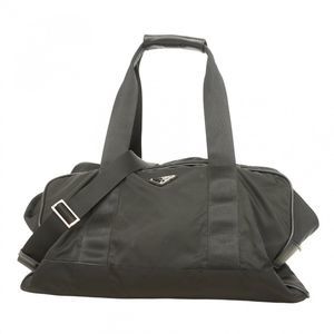 Prada Boston Bag Black Nylon with Silver Hardware  Men's Women's Unisex